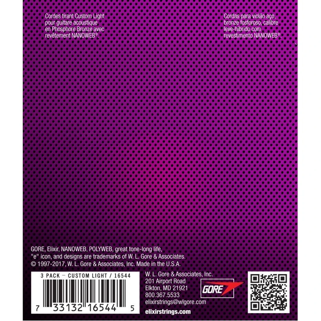 Струны для акустической гитары Elixir 16544 11-52 Custom Light Bonus Set