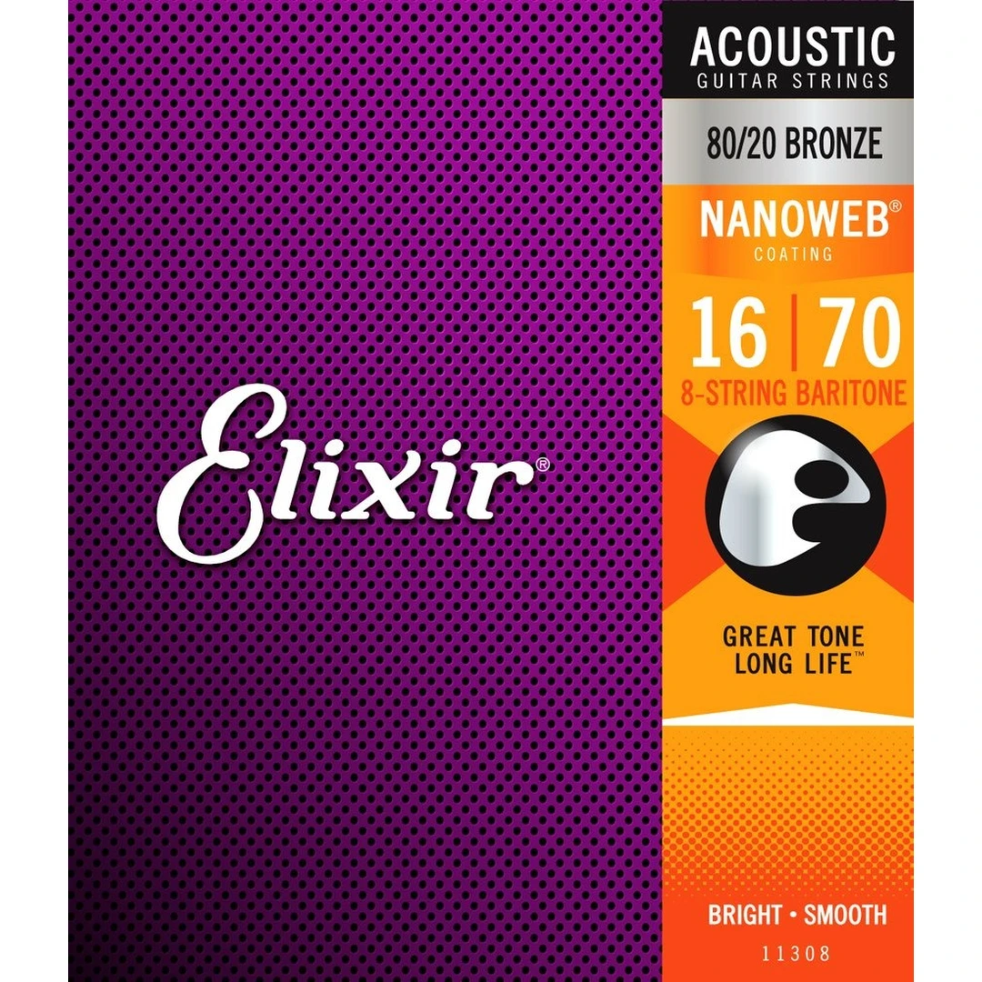 Струны для акустической гитары Elixir 11308 16-70 8-String Baritone