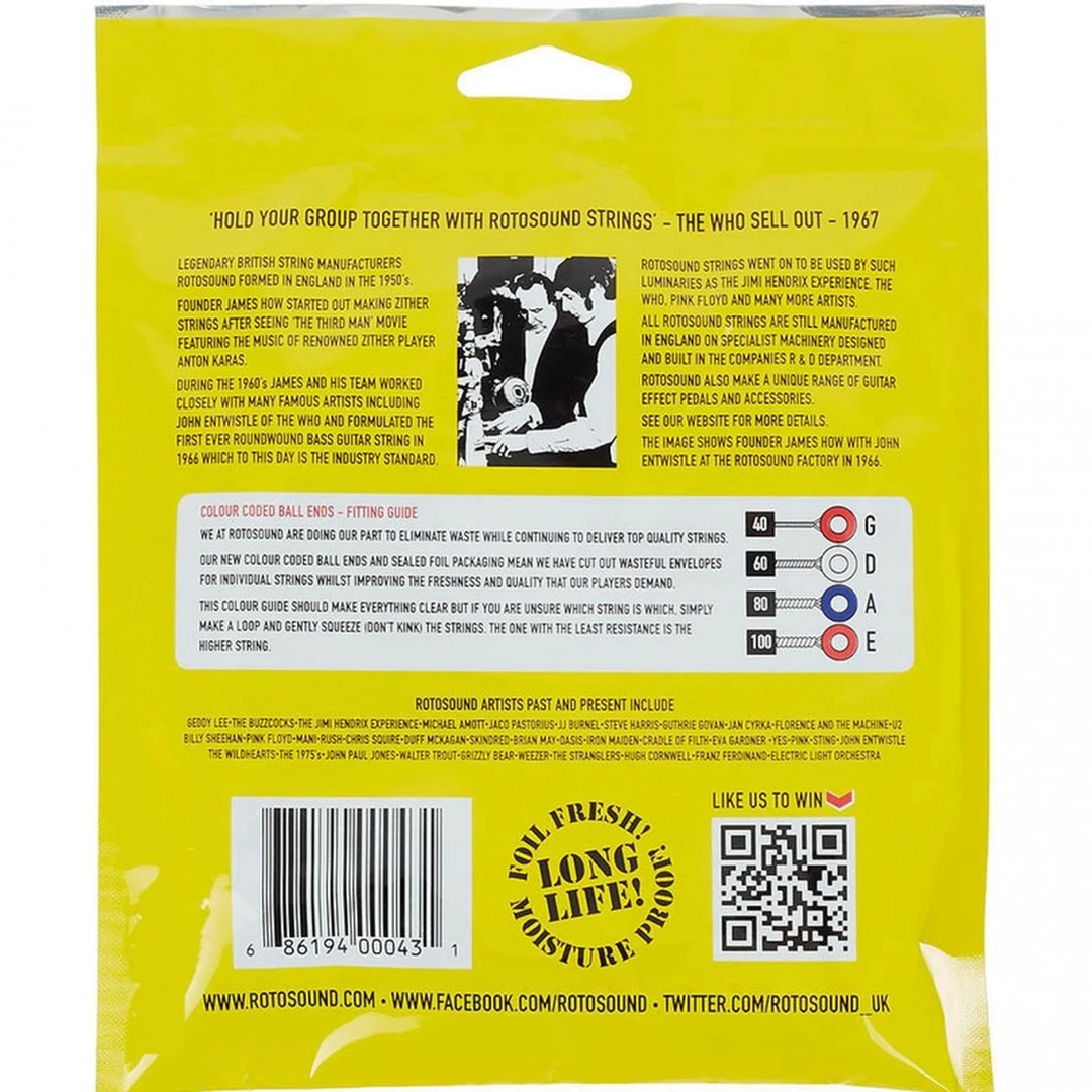 Струны для бас-гитары Rotosound RB40 Nickel 40-100