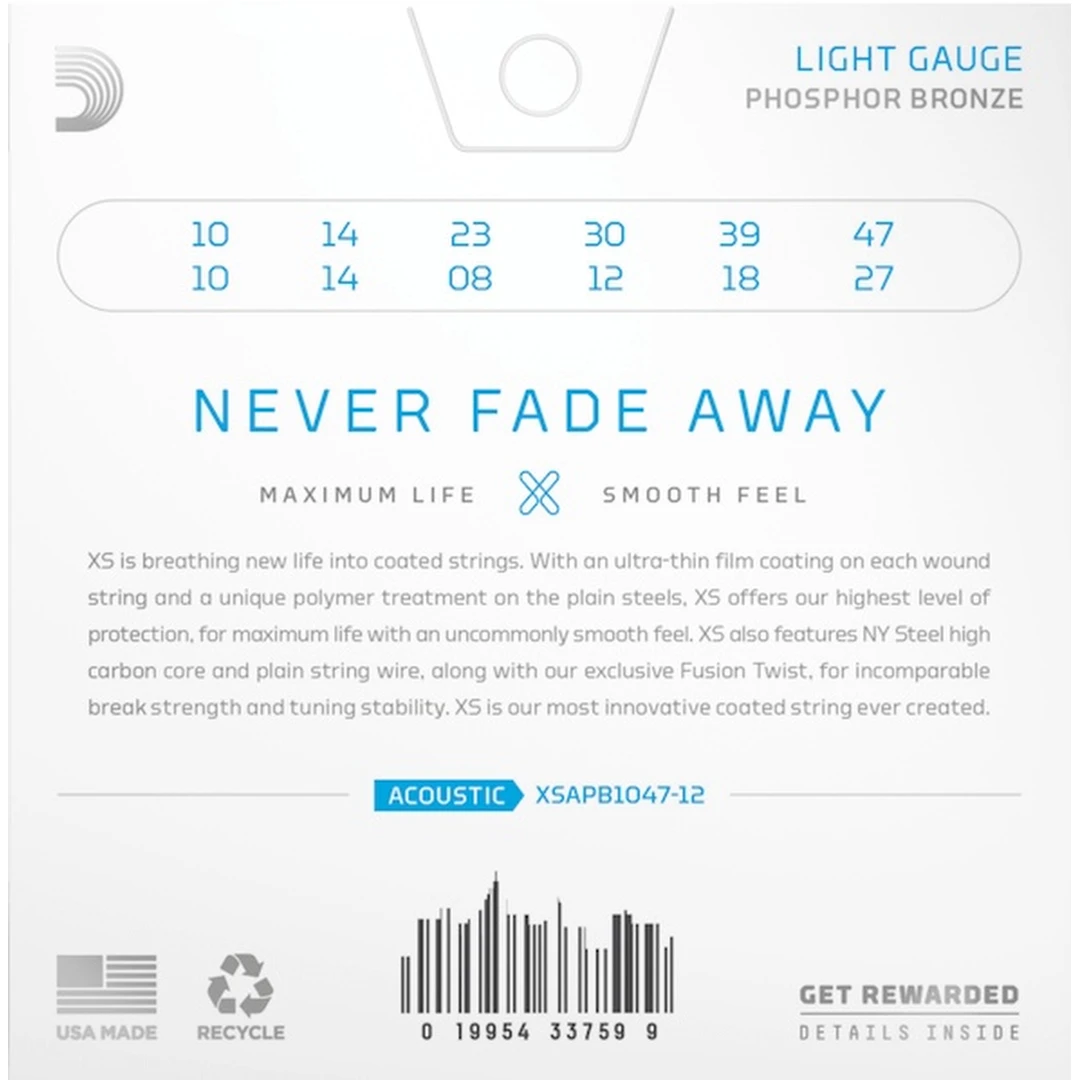 Струны для 12-ти струнной гитары D'Addario XSAPB1047-12 10-47