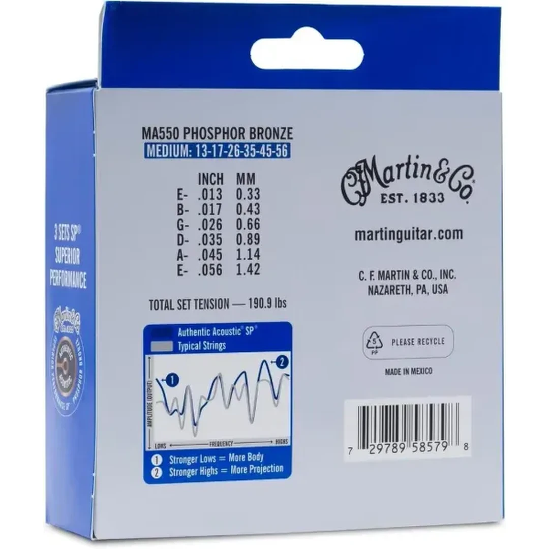 Струны для акустической гитары Martin MA550 3 Pack 13-56
