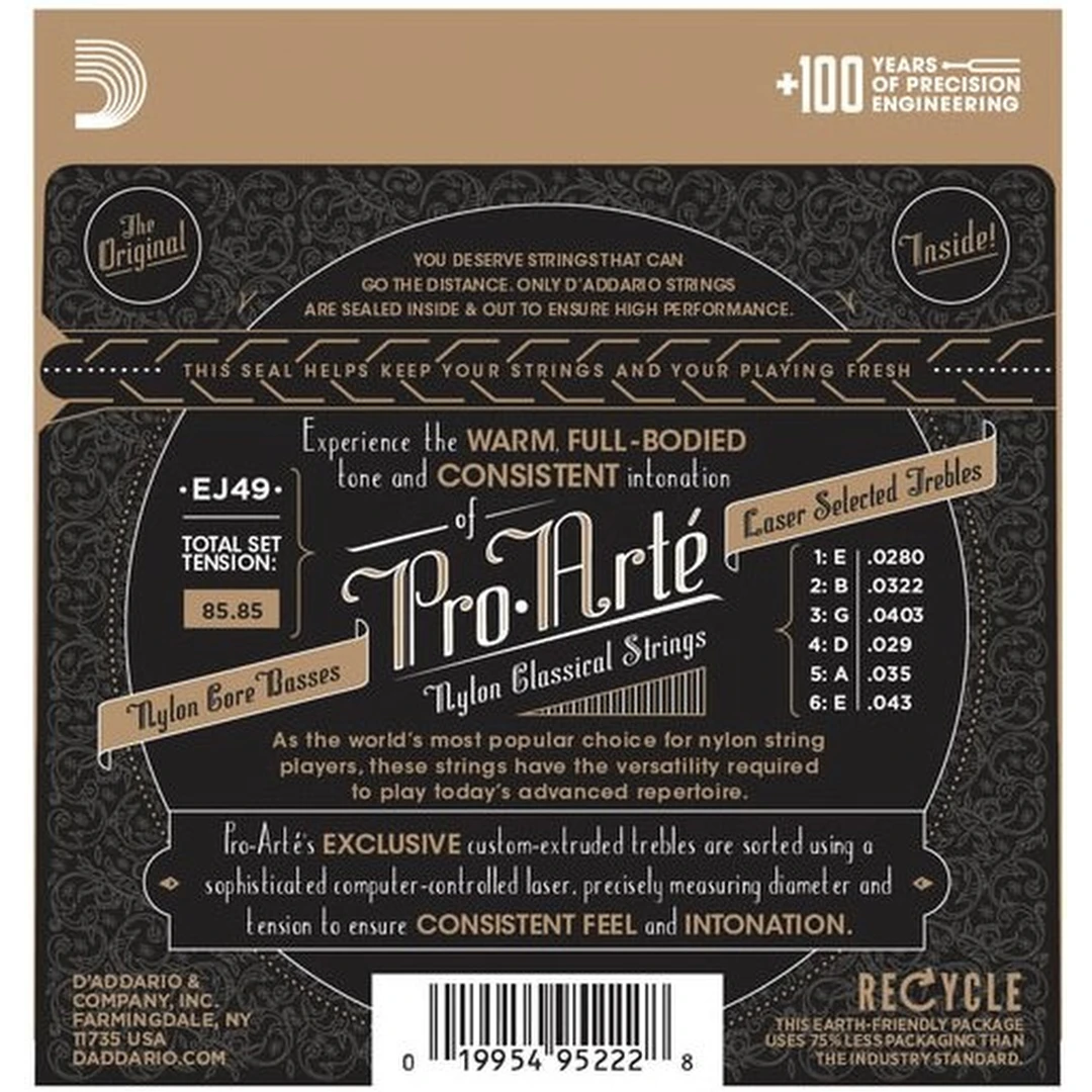 Струны для классической гитары D'Addario EJ49 Black nylon, Normal Tension