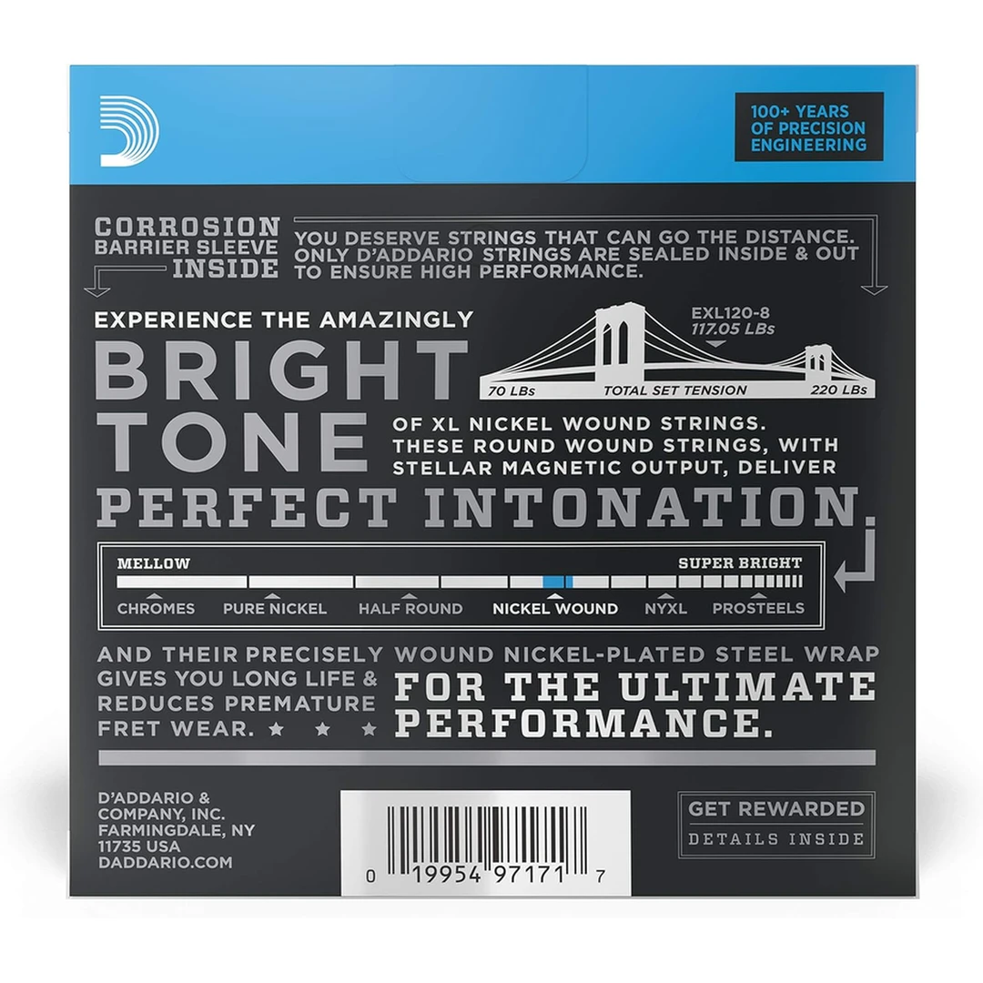Струны для электрогитары D'Addario EXL120-8 9-65 8-String
