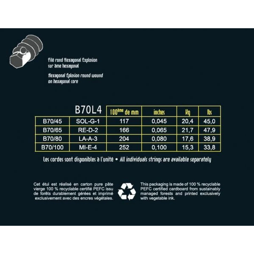 Струны для бас-гитары Savarez B70L4 Hexagonal Explosion 45-100