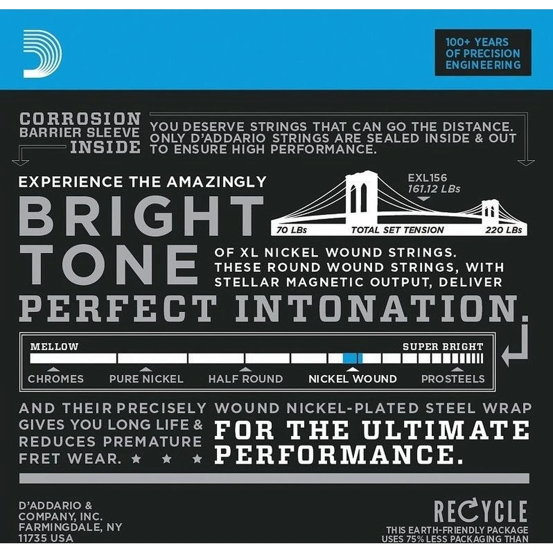 Струны для бас-гитары D’Addario EXL156 24-84