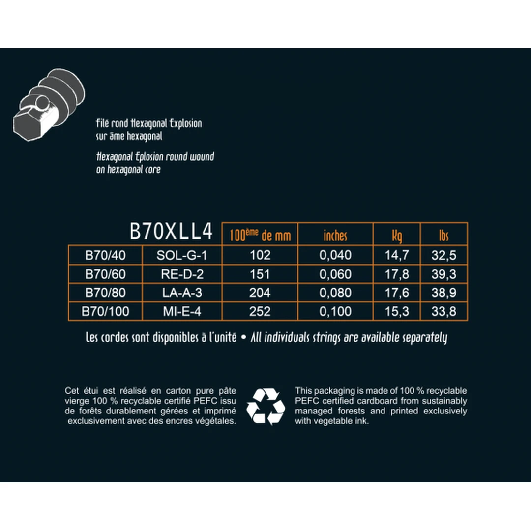 Струны для бас-гитары Savarez B70XLL4 Hexagonal Explosion 40-100