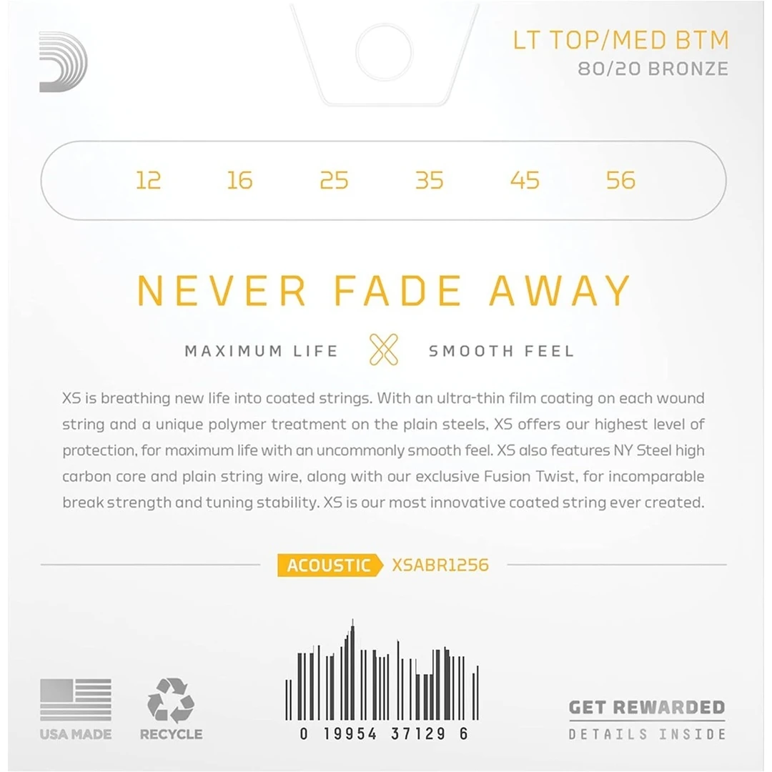 Струны для акустической гитары D'Addario XSABR1256 12-56