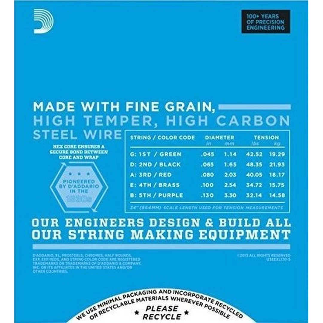 Струны для бас-гитары D’Addario EXL170-5TP 45-130