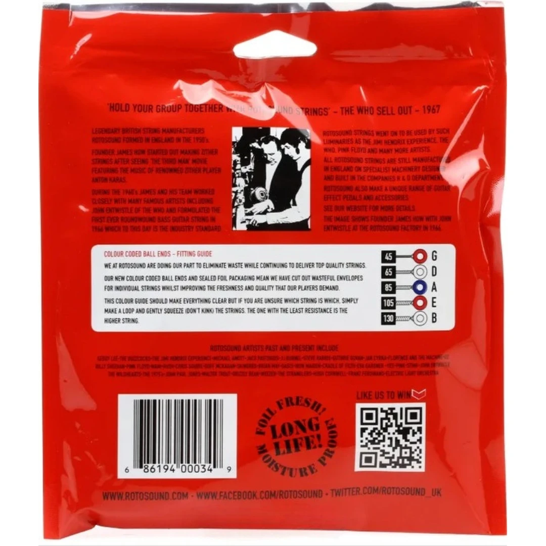 Струны для бас-гитары Rotosound RS775LD Jazz Bass Flatwound Strings Monel 45-130