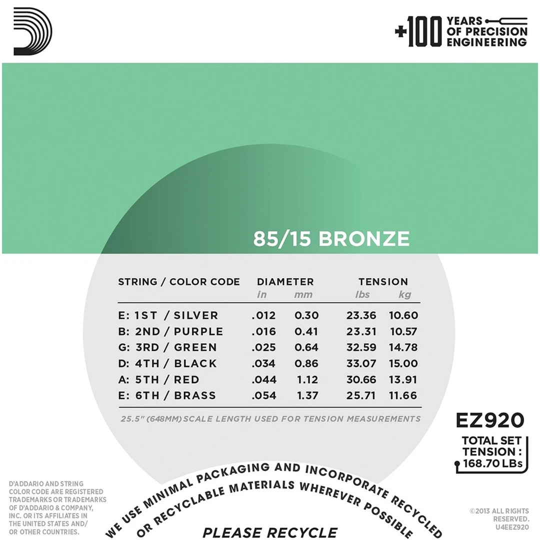 Струны для акустической гитары D'Addario EZ920 12-54