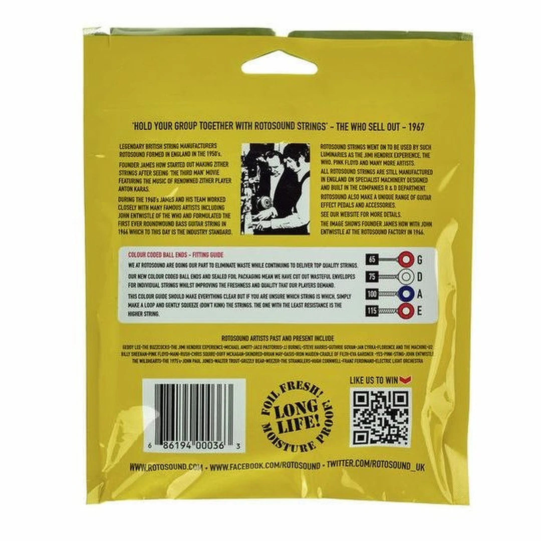 Струны для бас-гитары Rotosound RS88LD Black Nylon Flatwound Bass Strings 65-115