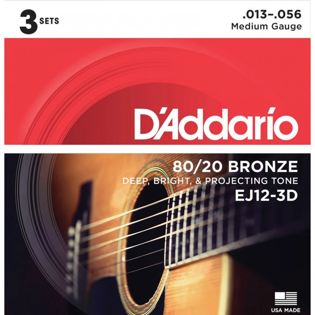 Струны для акустической гитары D'Addario EJ12-3D 13-56