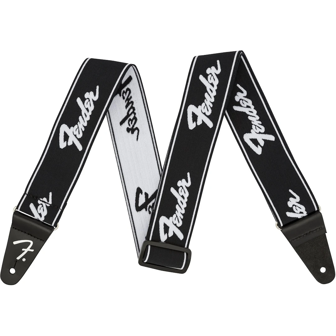 Ремень для гитары Fender WeighLess Running Logo Strap Black and White