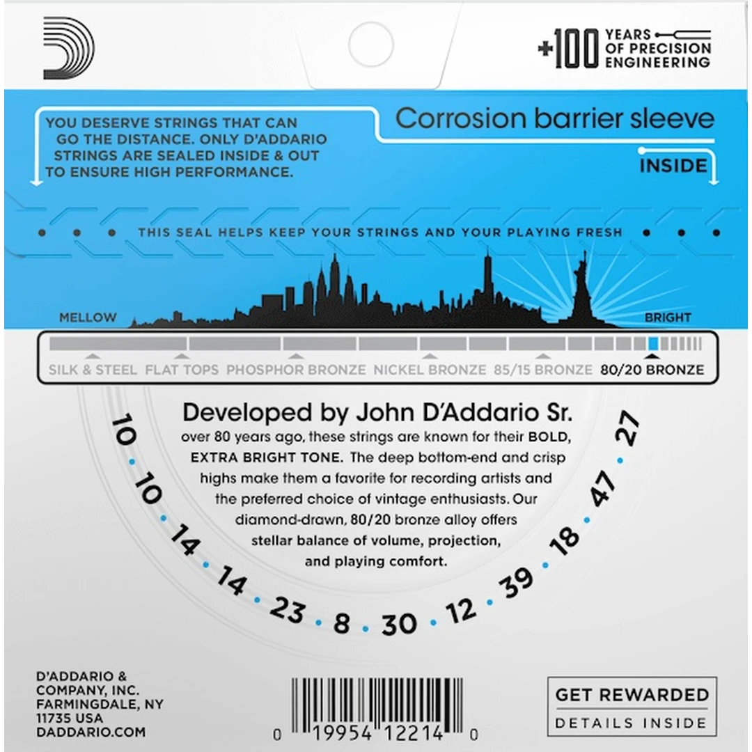 Струны для 12-ти струнной акустической гитары D'Addario EJ36 Light 10-47