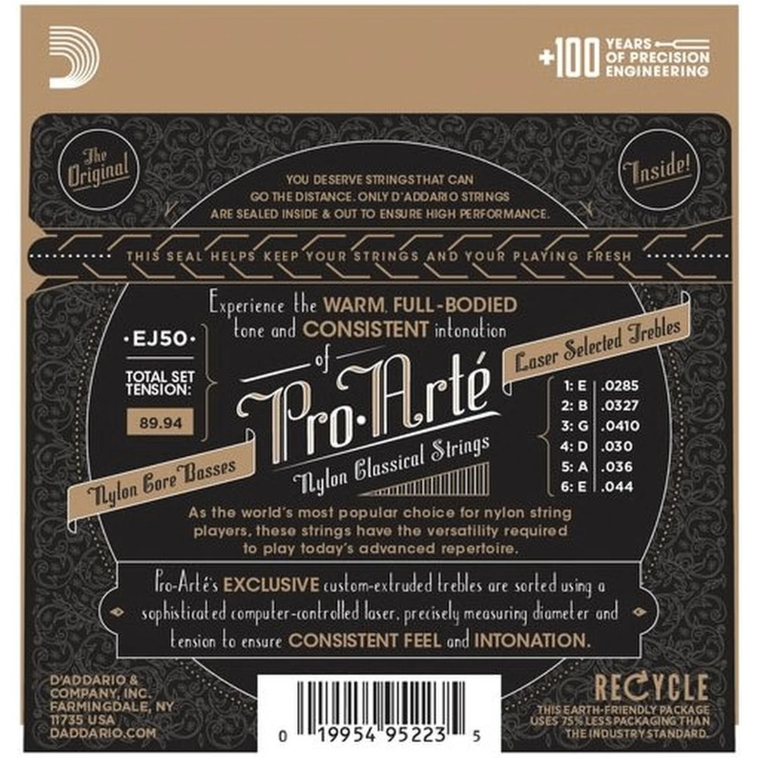 Струны для классической гитары D'Addario EJ50 Black nylon, Hard Tension