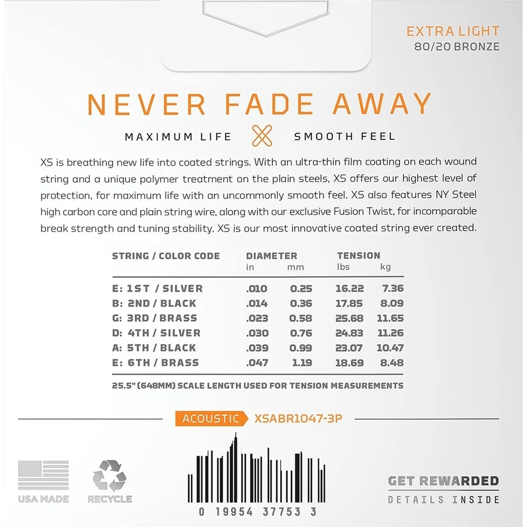 Струны для акустической гитары D'Addario XSABR1047-3P 10-47
