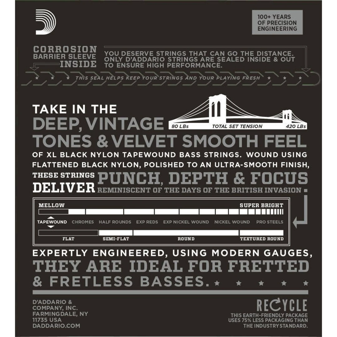 Струны для бас-гитары D'Addario ETB92S Tapewound 50-105