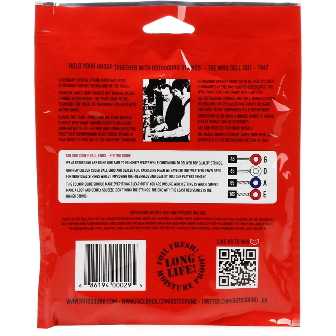 Струны для бас-гитары Rotosound RS77LD Jazz Bass Flatwound Strings Monel 45-105