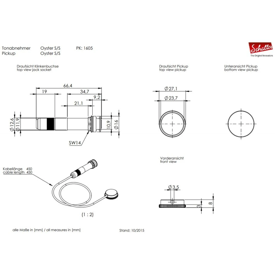 Звукосниматель Schaller Oyster S/S 16050101