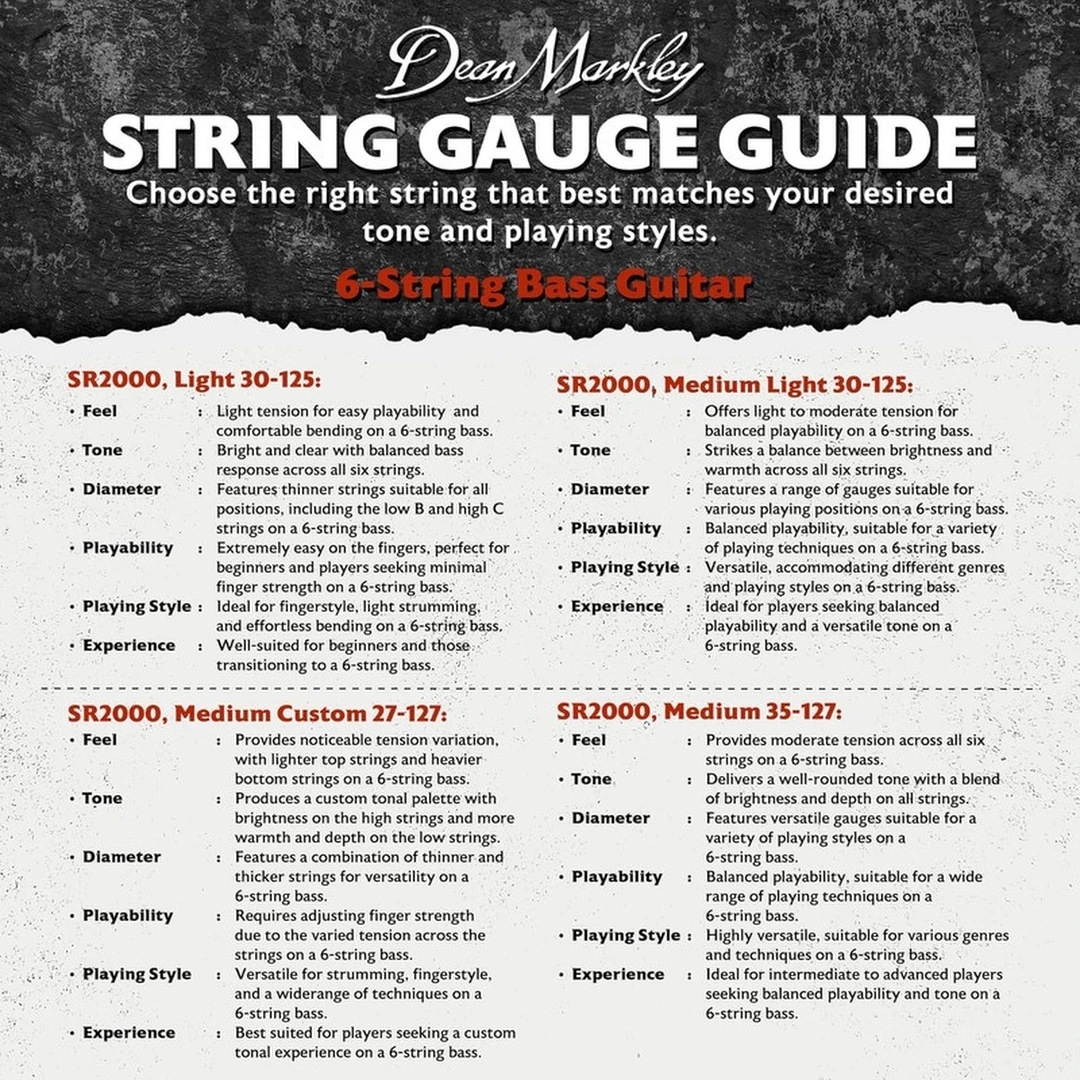 Струны для бас-гитары Dean Markley 2697 SR2000 30-125 6-Strings