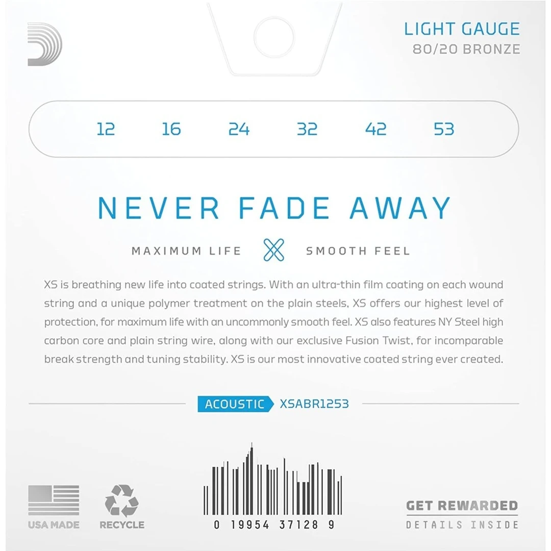 Струны для акустической гитары D'Addario XSABR1253 12-53