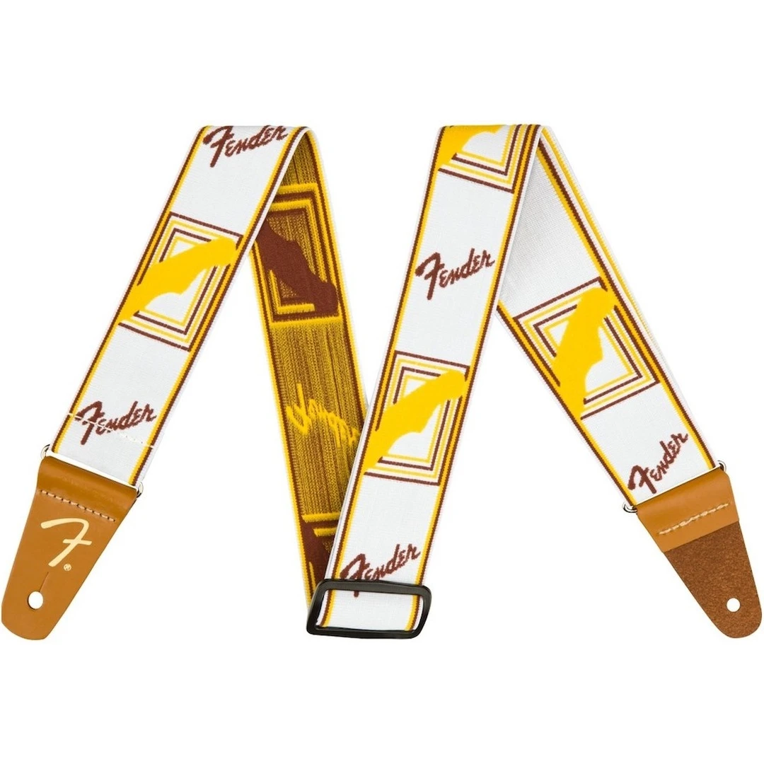 Ремень для гитары Fender WeighLess Monogram Strap White/Brown/Yellow