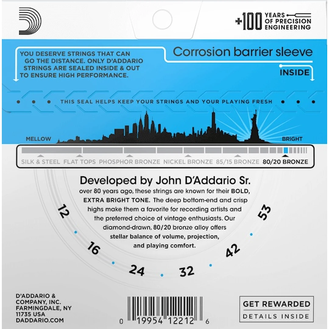 Струны для акустической гитары D'Addario EJ11 12-53