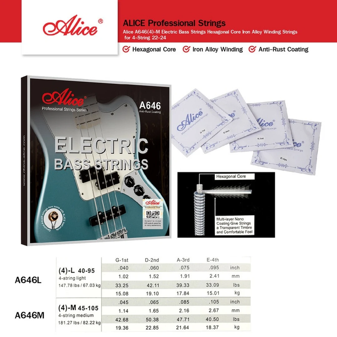 Струны для бас-гитары Alice A646(4)-M 45-105