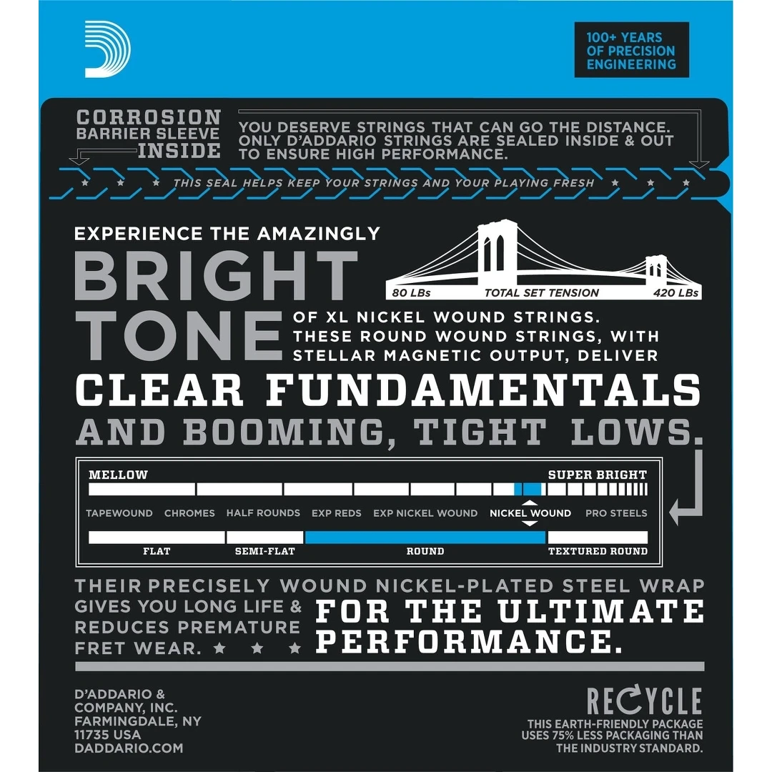 Струны для бас гитар D'Addario EXL165 45-105 4-String