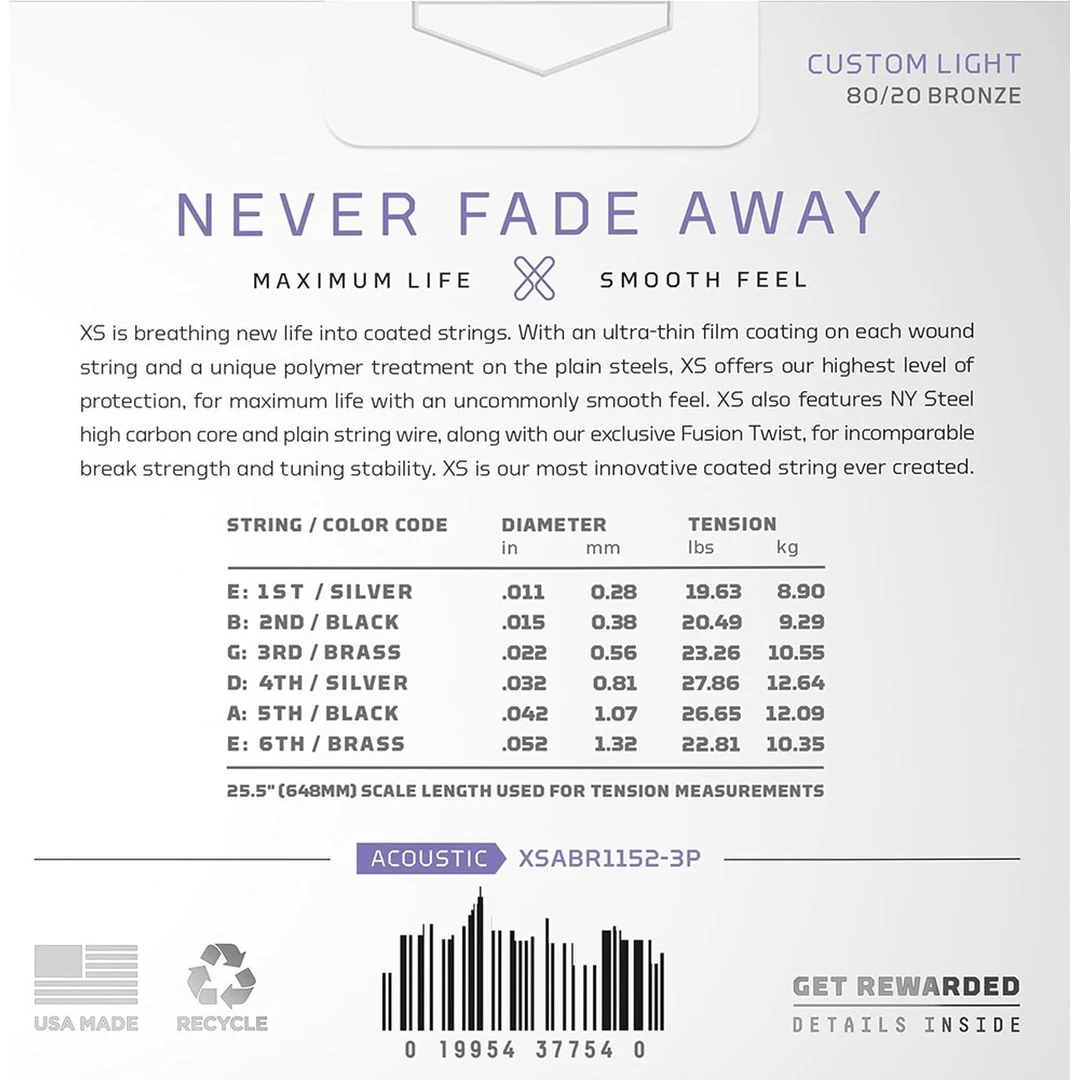 Струны для акустической гитары D'Addario XSABR1152-3P 11-52