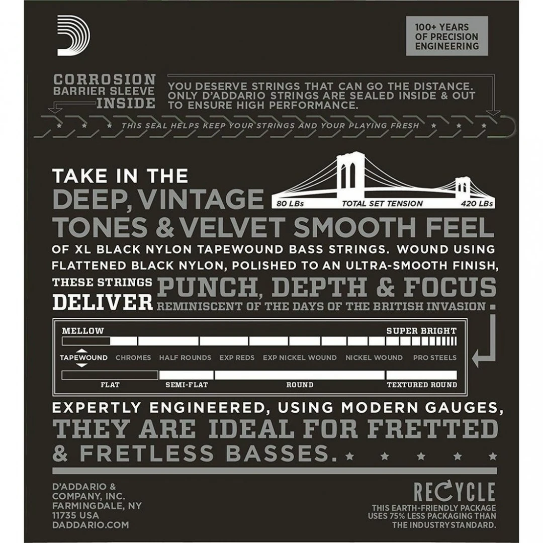 Струны для бас-гитары D'Addario ETB92M Tapewound 50-105