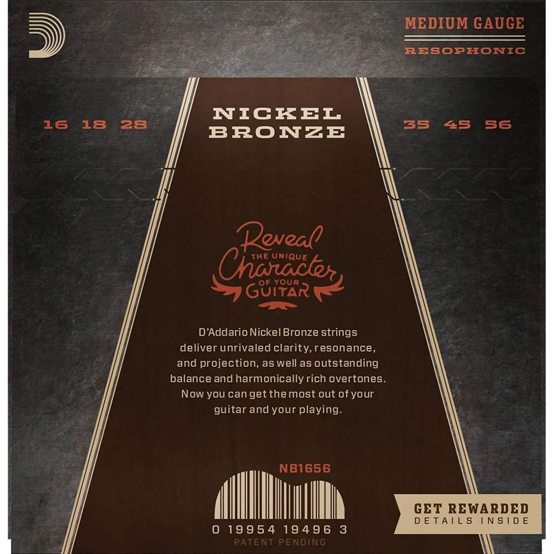 Струны для резонаторной гитары D’Addario NB1656 Nickel Bronze 16-56