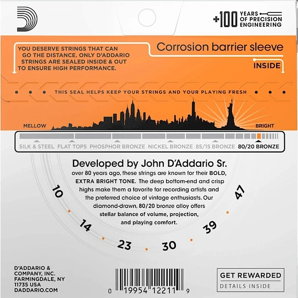 Струны для акустической гитары D'Addario EJ10 10-47