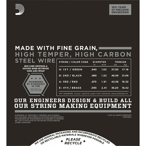 Струны для бас-гитары D’Addario ECB80 40-95