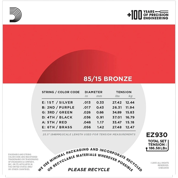 Струны для акустической гитары D'Addario EZ930 13-56