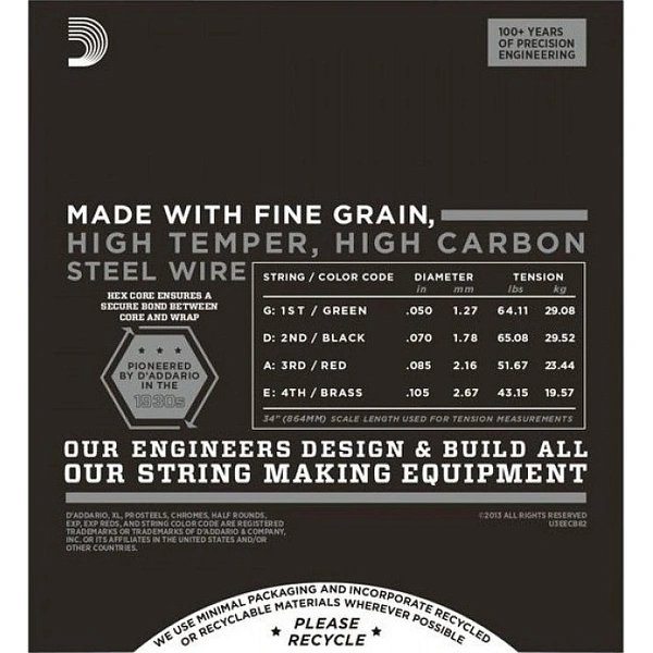 Струны для бас-гитары D’Addario ECB82 50-105