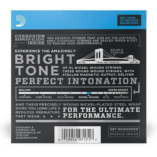 Струны для электрогитары D'Addario EXL120-8 9-65 8-String