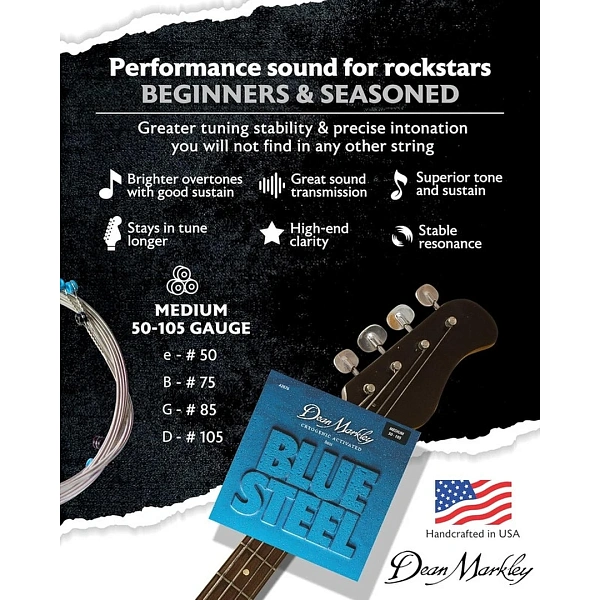 Струны для бас-гитары Dean Markley 2676 Blue Steel Bass MED 50-105