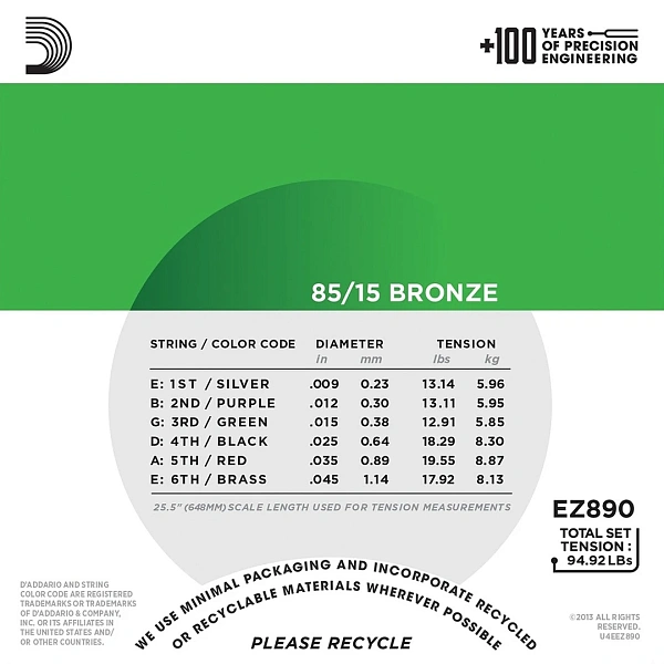 Струны для акустической гитары D'Addario EZ890 9-45