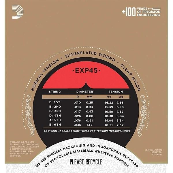 Струны для классической гитары D’Addario EXP45 Normal Tension
