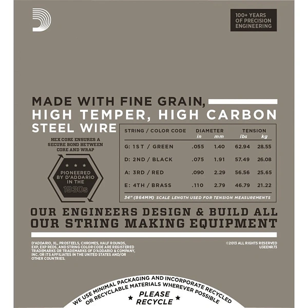 Струны для бас-гитары D'Addario ENR73 Half Rounds 55-110