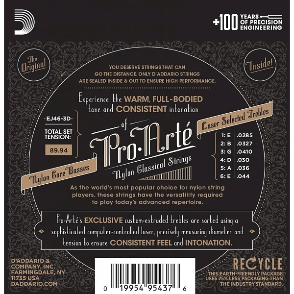 Cтруны для классической гитары D’Addario EJ46-3D (Три комплекта)