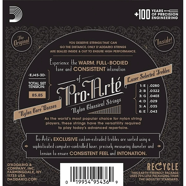Струны для классической гитары D’Addario EJ45-3D