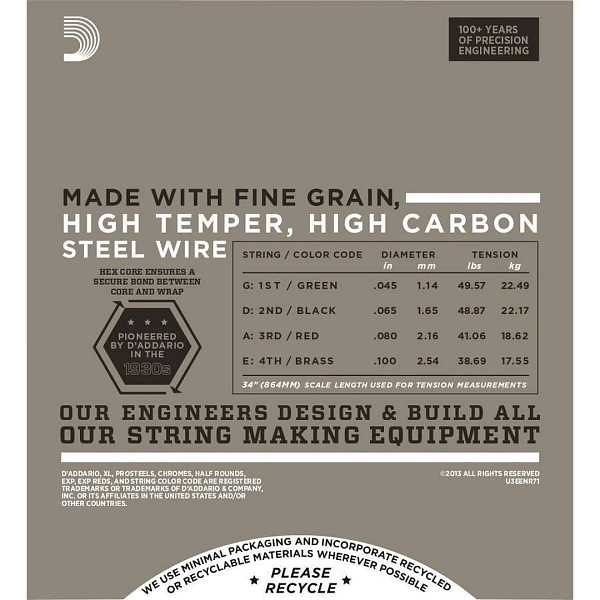 Струны для бас-гитары D’Addario ENR71 45-100
