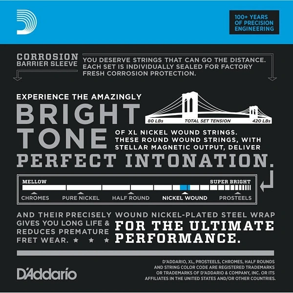 Струны для бас-гитары D’Addario EXL170TP 45-100