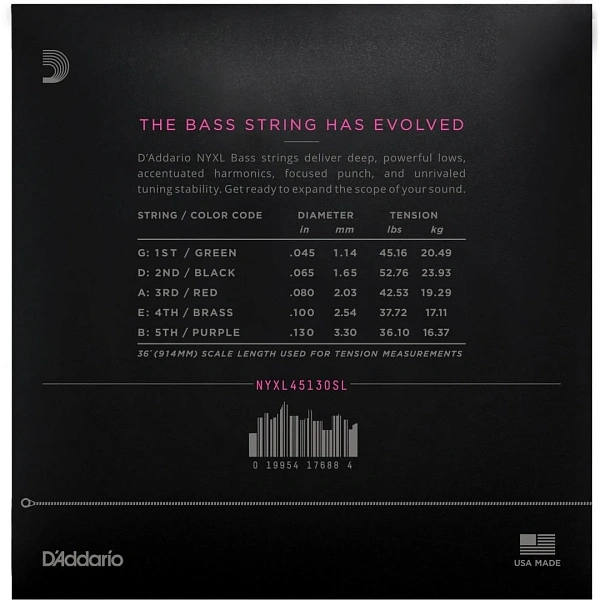 Струны для бас-гитары D'Addario NYXL45130SL 45-130
