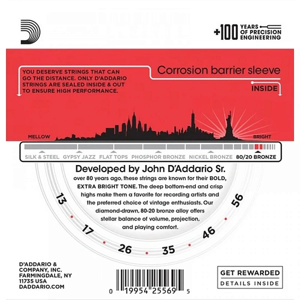 Струны для акустической гитары D'Addario EJ12-3D 13-56