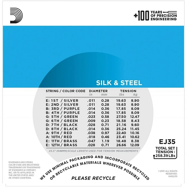 Струны для 12-ти струнной акустической гитары D’Addario EJ35