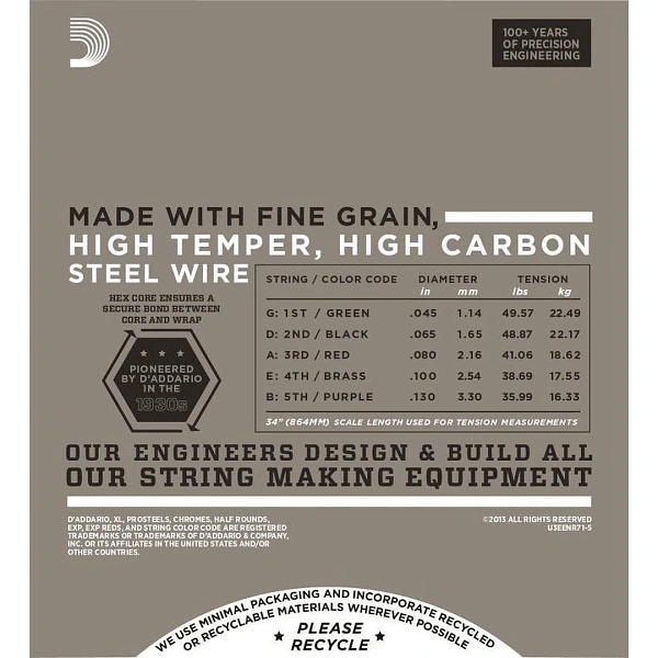 Струны для бас-гитары D’Addario ENR71-5 45-130