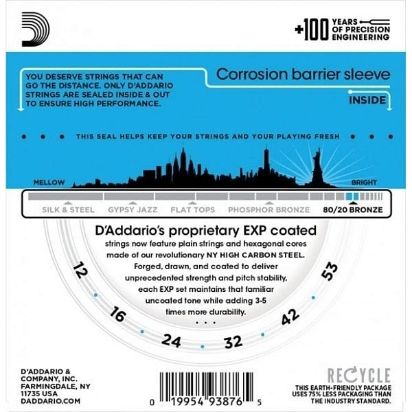 Струны для акустической гитары D'Addario EXP11 Light 12-53